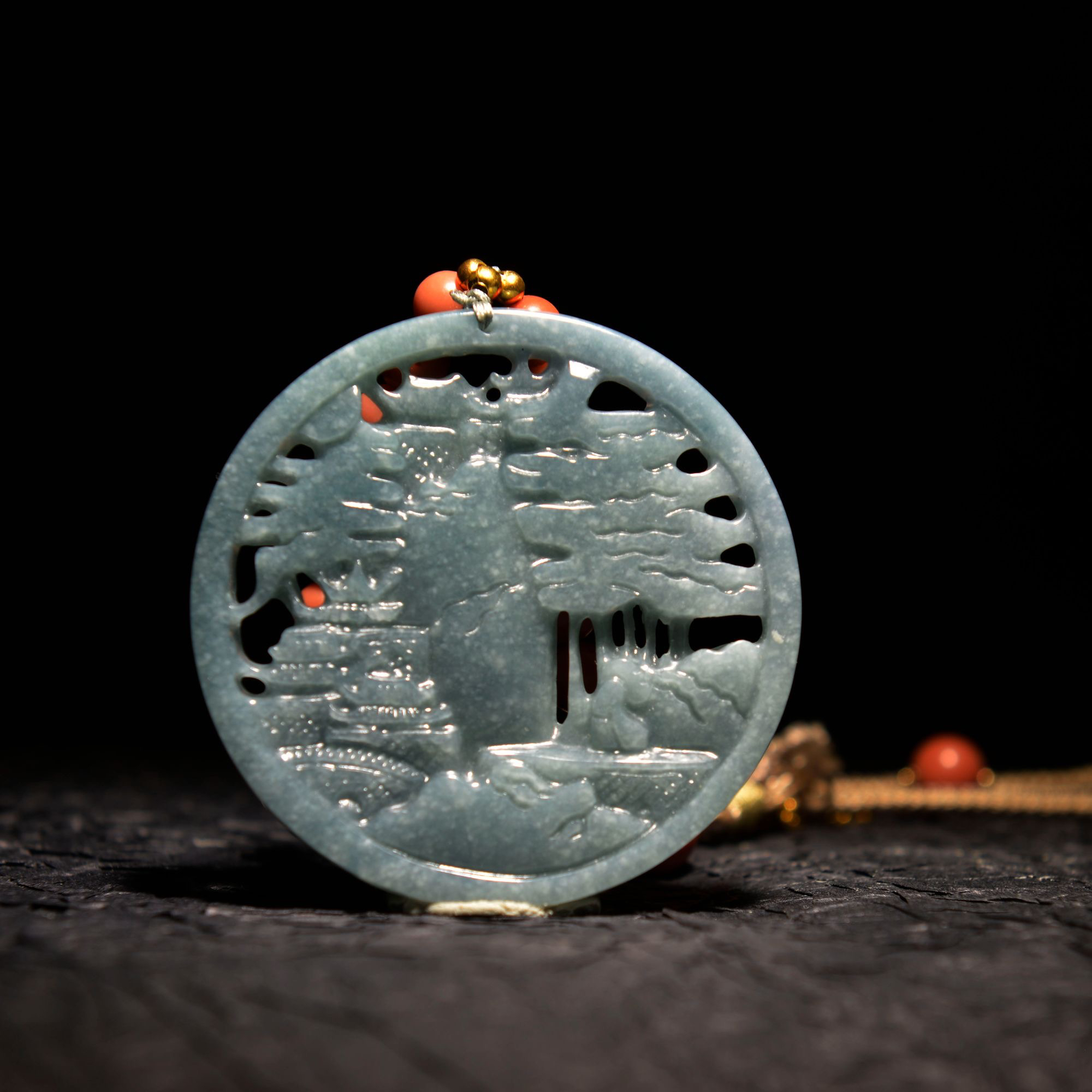 [91]天然A级翡翠时尚山水挂件镂空挂件