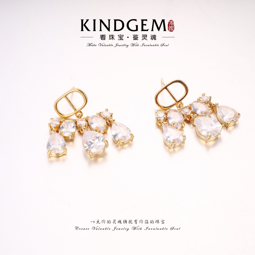 铜合金锆石耳饰 金色大气百搭镶嵌耳环 C-30697