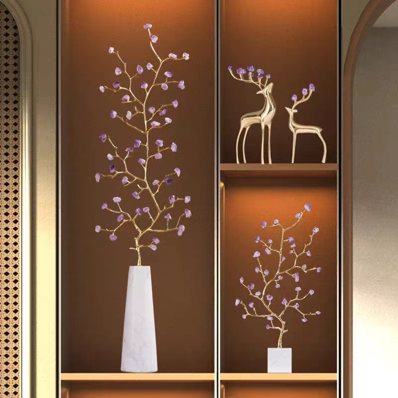 客厅摆件紫水晶发财树摆件玄关高摆件轻奢高端电视柜摆件乔迁送礼