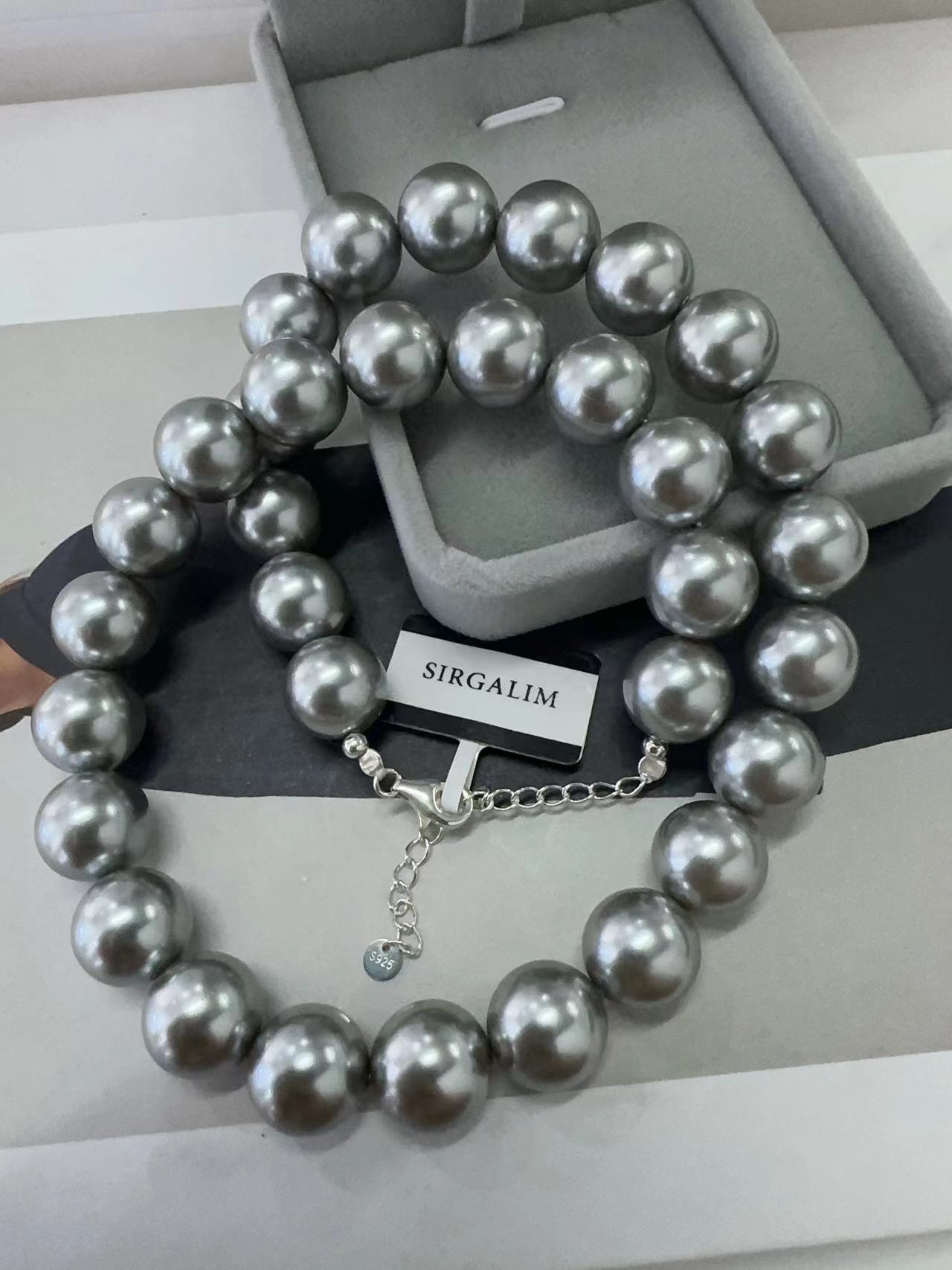 925银银制品 SIRGALIM日常灰色珍珠项链