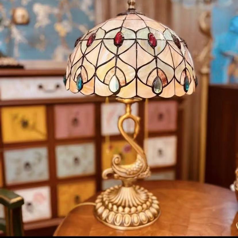 【宝格】原创全铜凤凰贝壳台灯复古灯卧室欧式孔雀客厅装饰灯床头灯