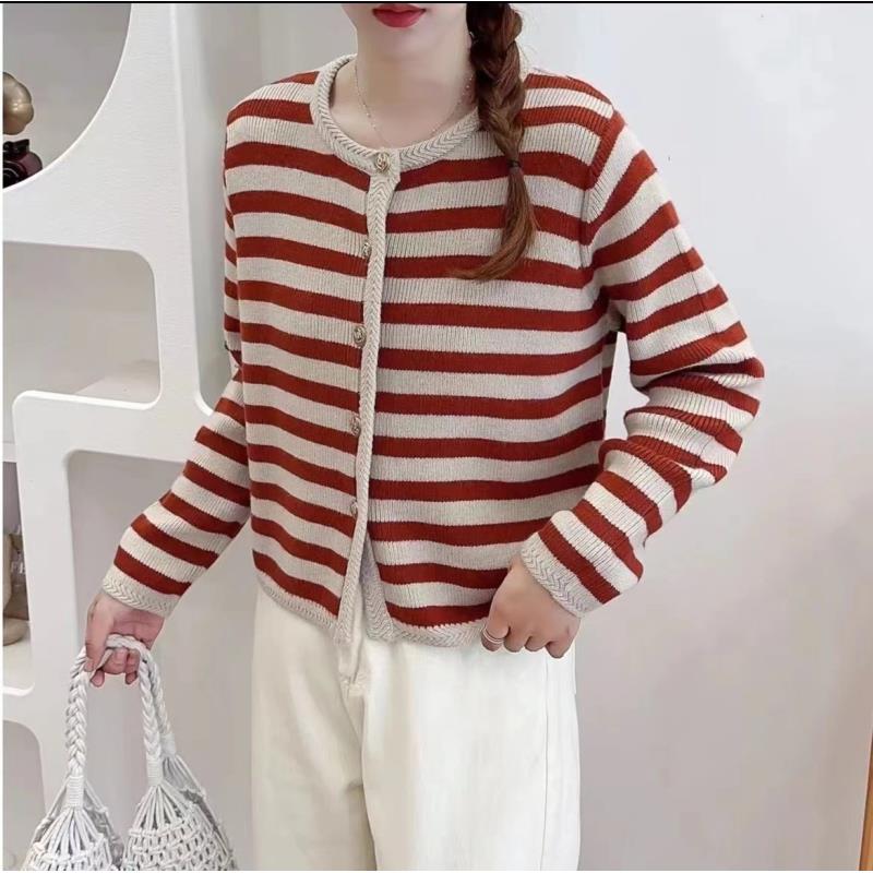 2260【小香风条纹开衫】条纹开衫时尚慵懒秋冬新款女士针织衫