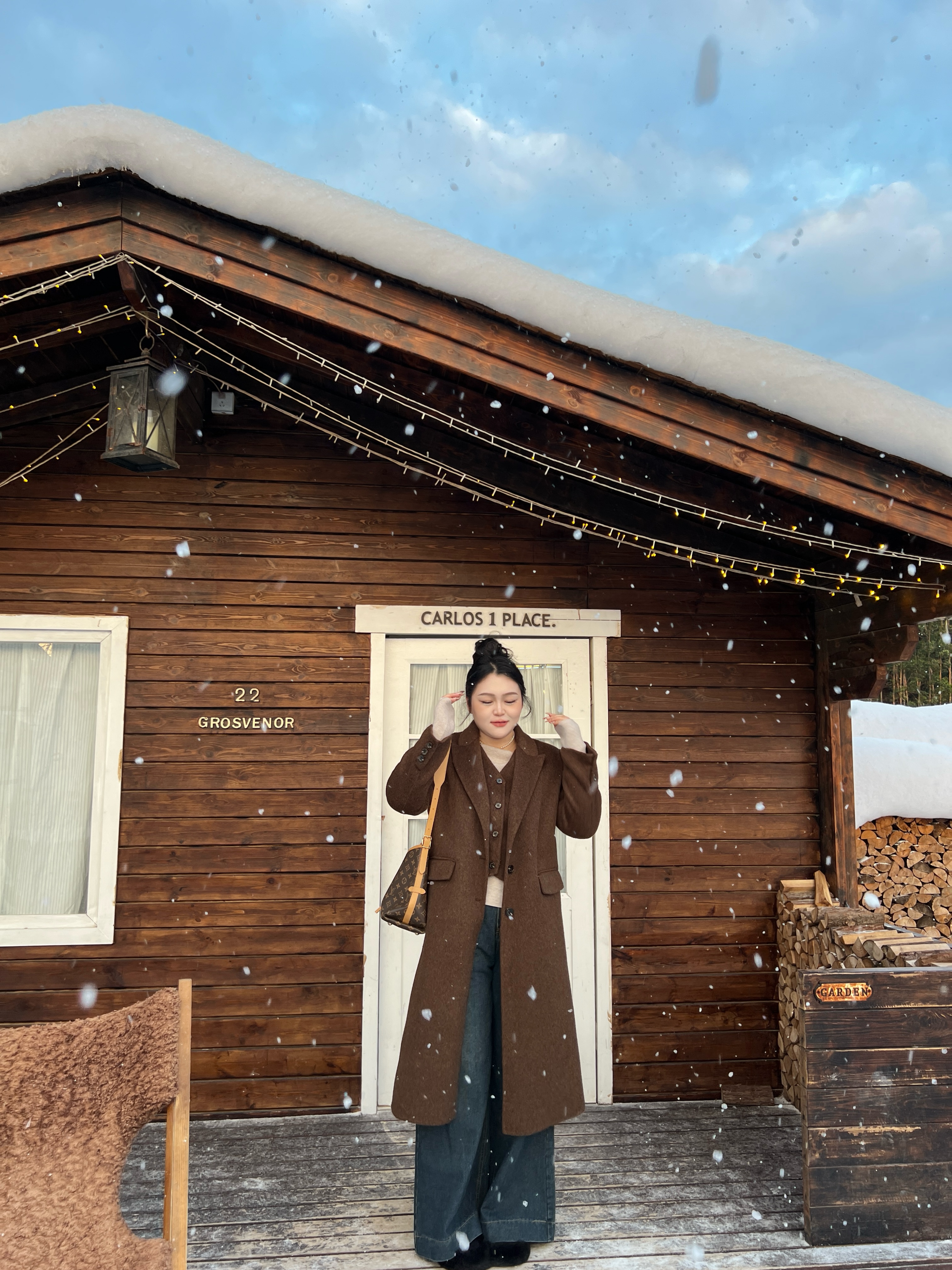 【加加】高货双面绵羊毛手缝假两件咖色长款毛呢大衣宽松秋冬款外套