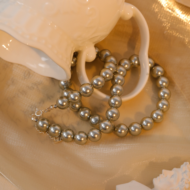 链子925银仿珍珠 5175 灰珠珠拼接项链气质时尚百搭简约