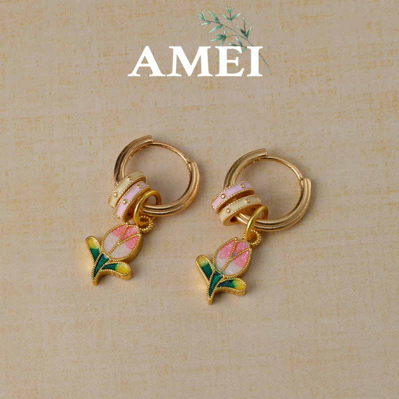 铜合金珐琅耳饰 R-ED052【郁金香】耳环女个性小众国风
