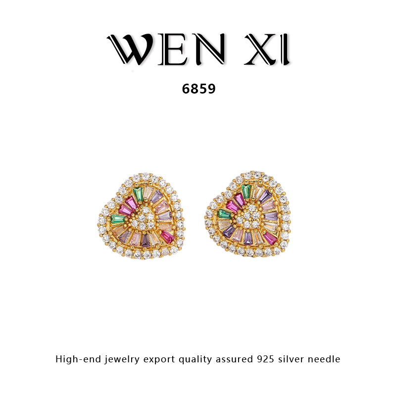 6859 彩锆爱心耳钉女美感轻奢时尚气质