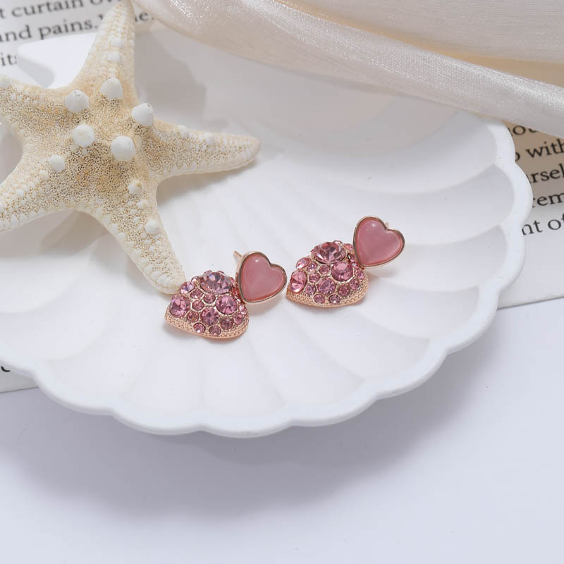 锌合金合成锆石耳饰 7530 爱心耳钉轻奢耳饰高级优雅精致小众