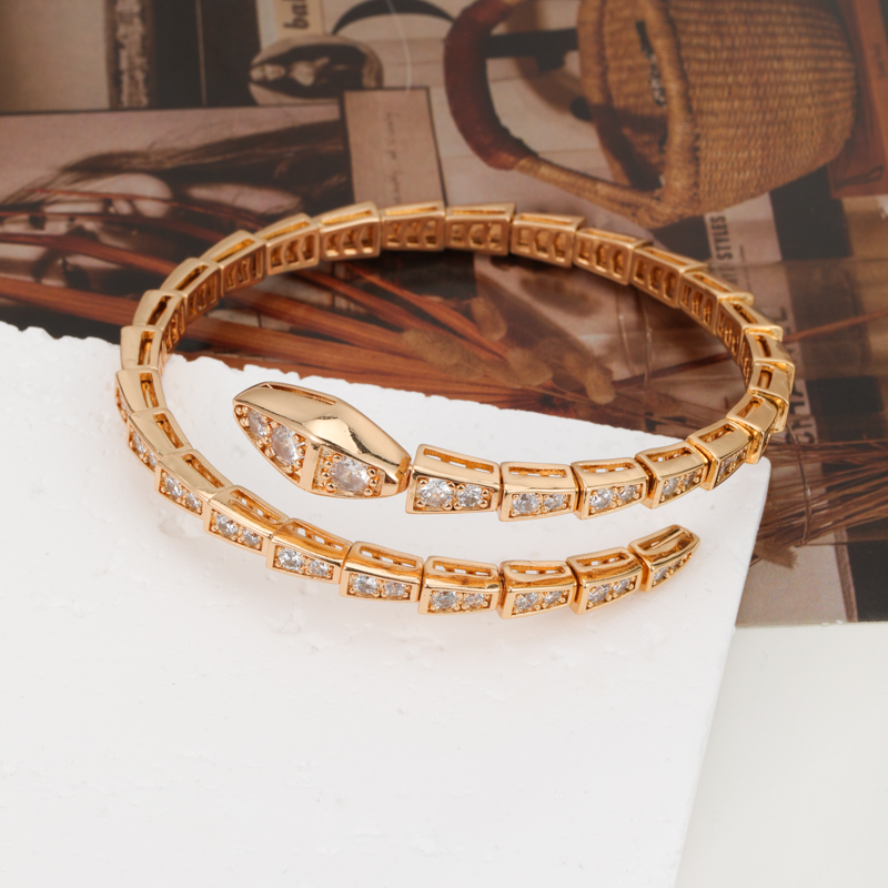 铜合金合成锆石手镯 6128 蛇形电镀18K金手镯时尚轻奢小众