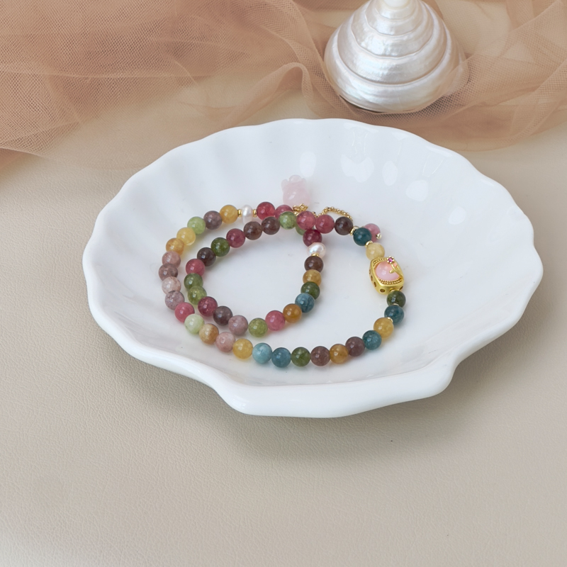 铜合金仿水晶手链 7401  串珠花朵手链时尚绿色百搭高级感