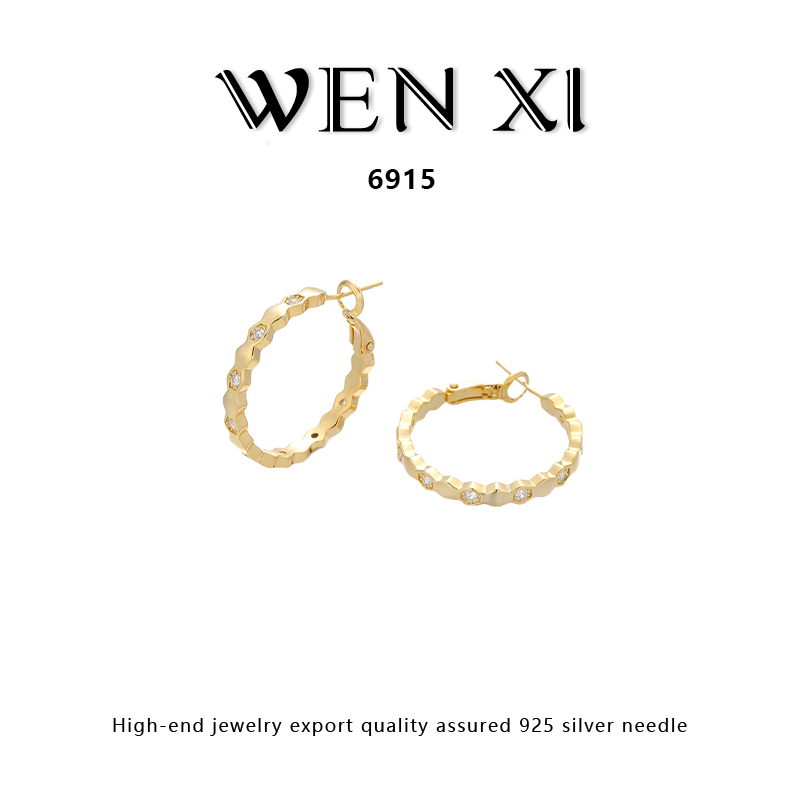 铜合金合成锆石耳饰 6915 蜂窝耳环个性时尚气质轻奢耳饰高级