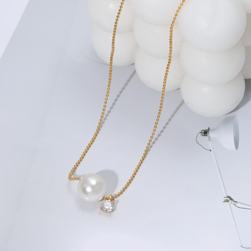 链子925银仿珍珠 7303 单珠项链银女时尚潮流百搭轻奢电镀18K金