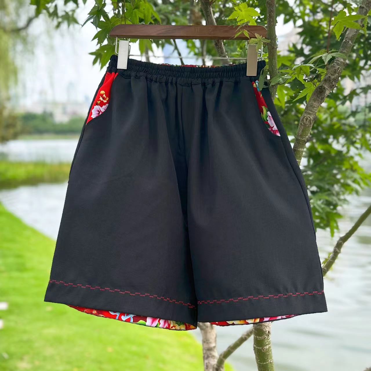 【土花花】黑白拼花时尚短裤中国风民族