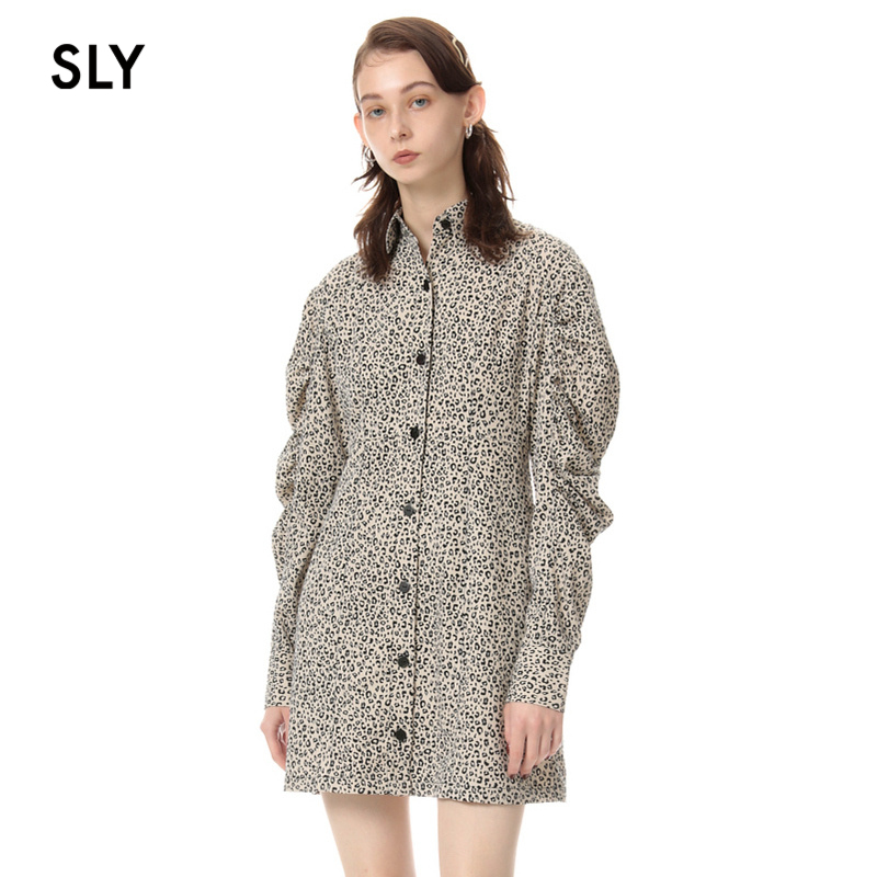 SLY 20周年豹纹系列秋季长袖连衣裙女休闲印花短裙030EAZ33-5060