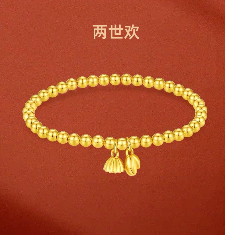 足银手链 古法传承亮面两世欢圆珠手链时尚手饰送女友礼物