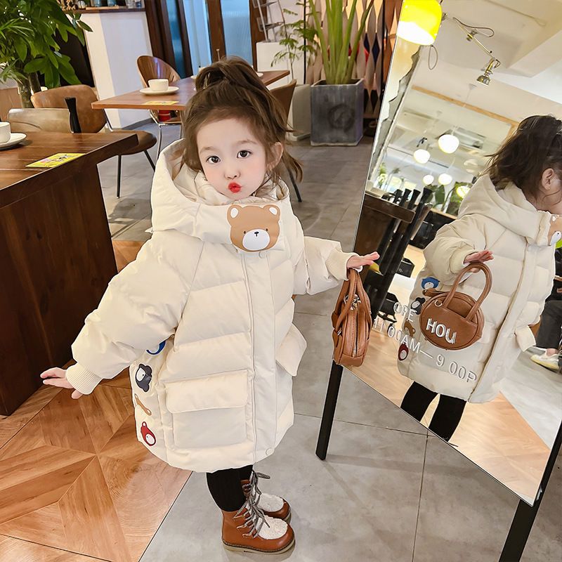 巴拉菈棉服女童2023年秋冬季新款加绒加厚韩版棉服中长款棉衣服DL