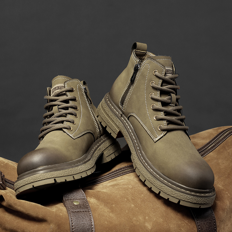 马丁靴男款秋季复古英伦风高帮皮鞋男士短靴侧拉链休闲工装靴冬季