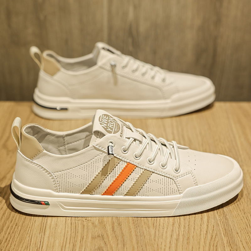 欧洲站男鞋小白鞋男2023年新款夏季男士皮鞋透气休闲板鞋男款鞋子