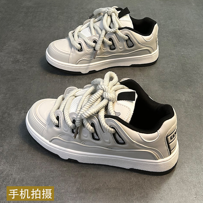 男款板鞋秋季国潮夜光灰色面包鞋男休闲低帮厚底滑板鞋百搭鞋子男