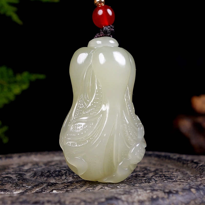 天然白玉白菜吊坠男女同款百聚来财八方来财毛衣链项链玉石挂件