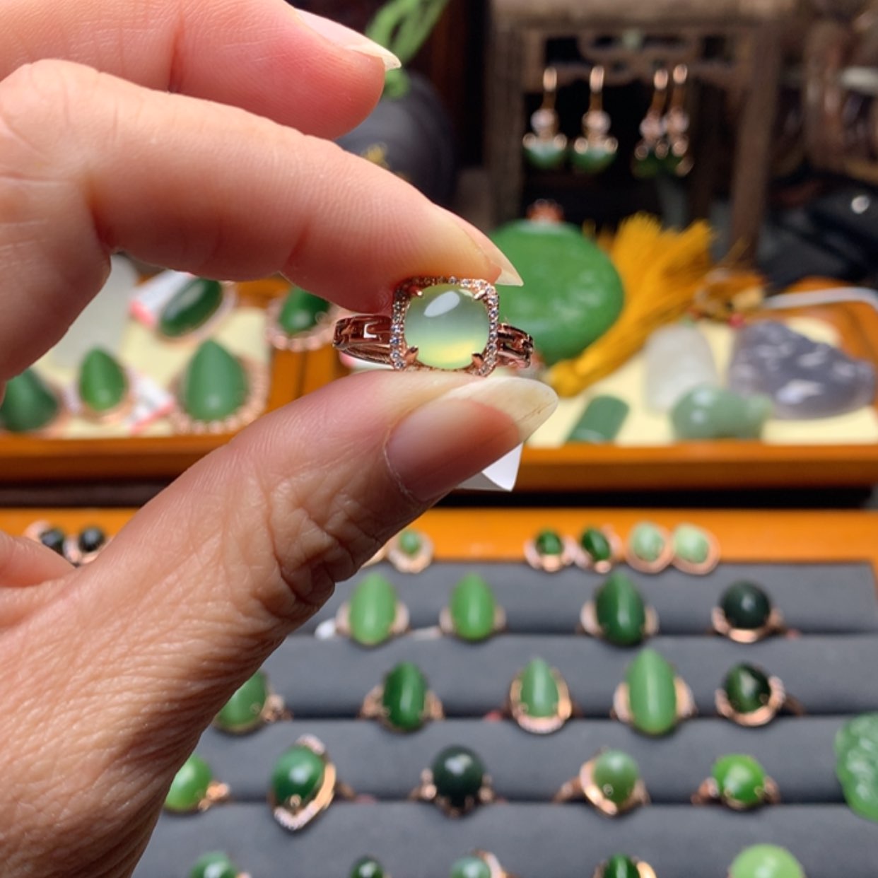 【闪购商品】和田玉（碧玉）戒指银S925镶嵌陈**夏
