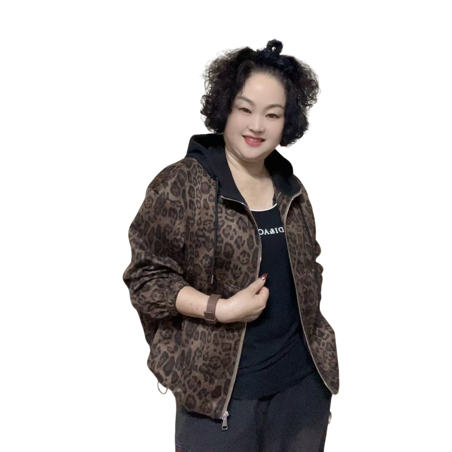 2413豹纹连帽时尚印花休闲女士外套-481春秋女款户外防风秋季