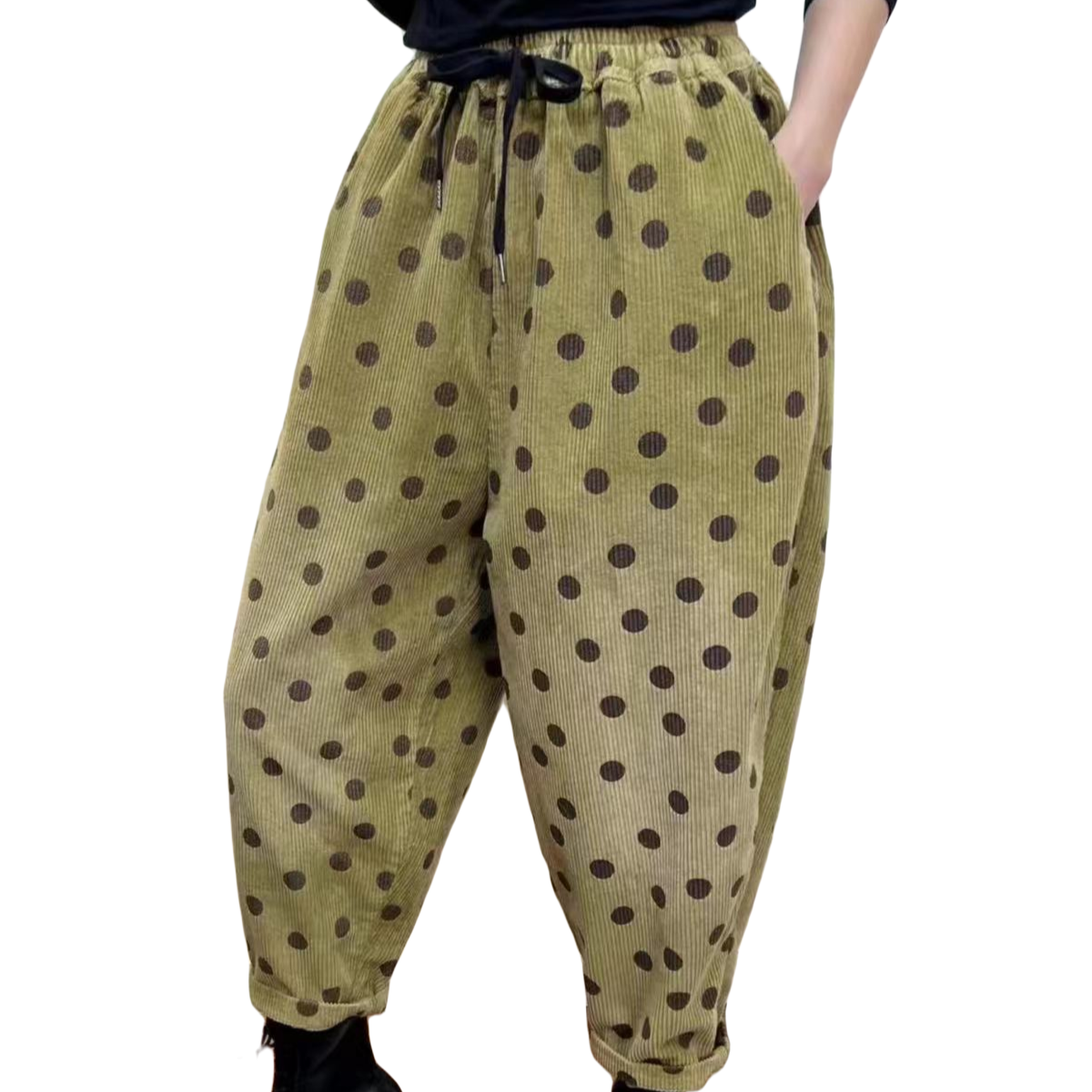 新款灯芯绒休闲波点裤-367洋气时尚百搭宽松九分松紧腰