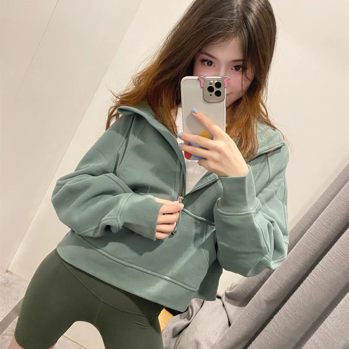 Scuba女士超宽松款烟囱领卫衣休闲运动加绒拉链外套百搭上衣女