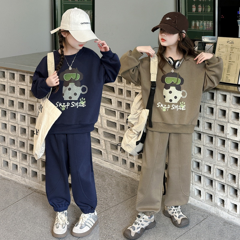 女童卡通印花套装春秋2024新款儿童长袖圆领卫衣束脚裤两件套秋装