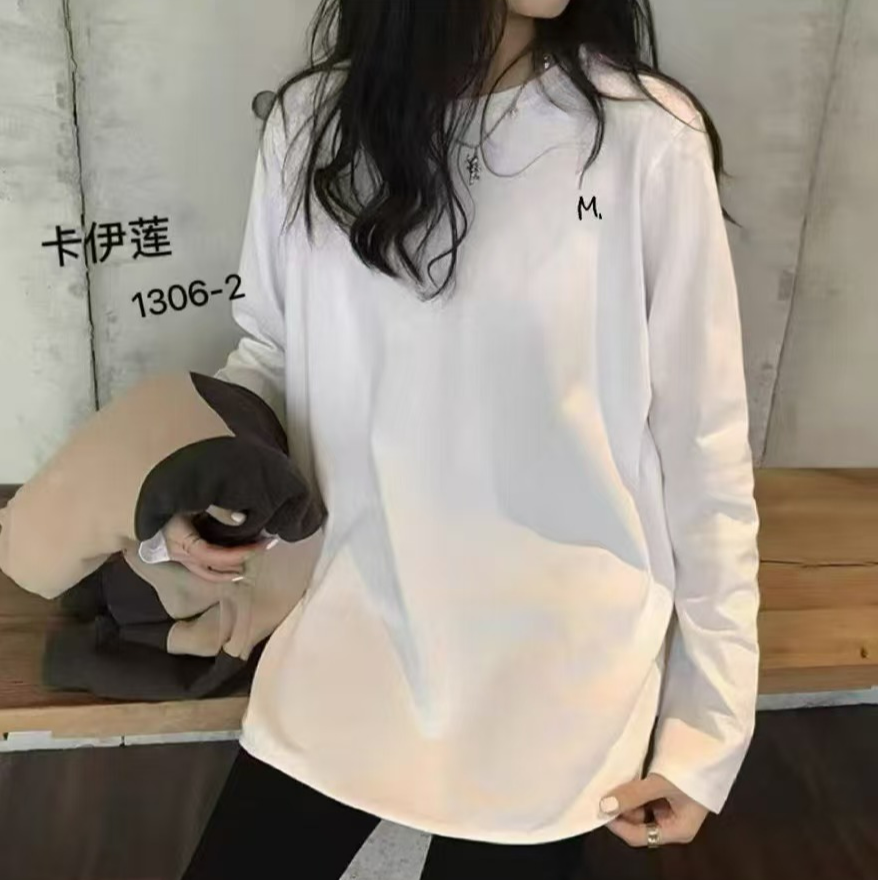 【KYL 1306-2】百搭磨毛长袖大板加厚白T