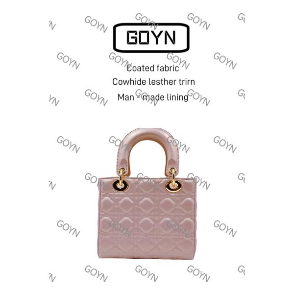 GOYN手工真皮女包手提珠光粉色4格1015