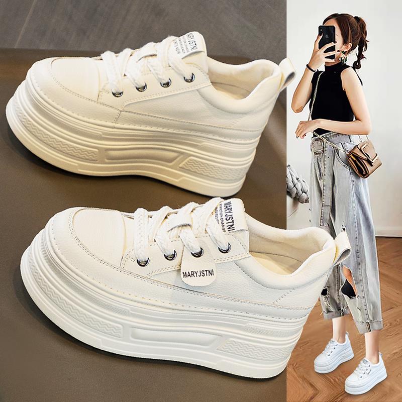 万达撤柜头层牛皮内增高小白鞋女鞋2025厚底爆款白色休闲运动板鞋