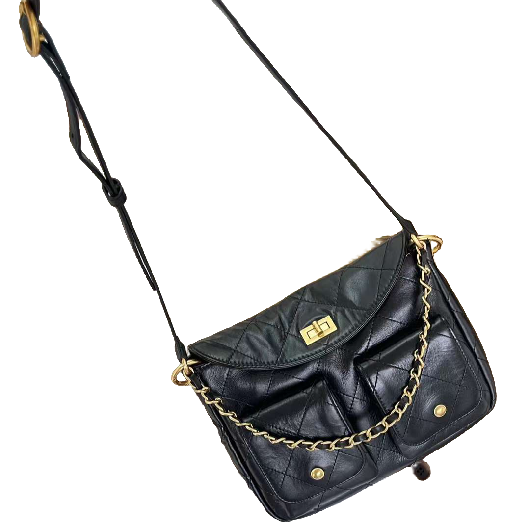 【A317-89/36】菱格链条包牛皮复古邮差包腋下包真皮单肩斜挎包