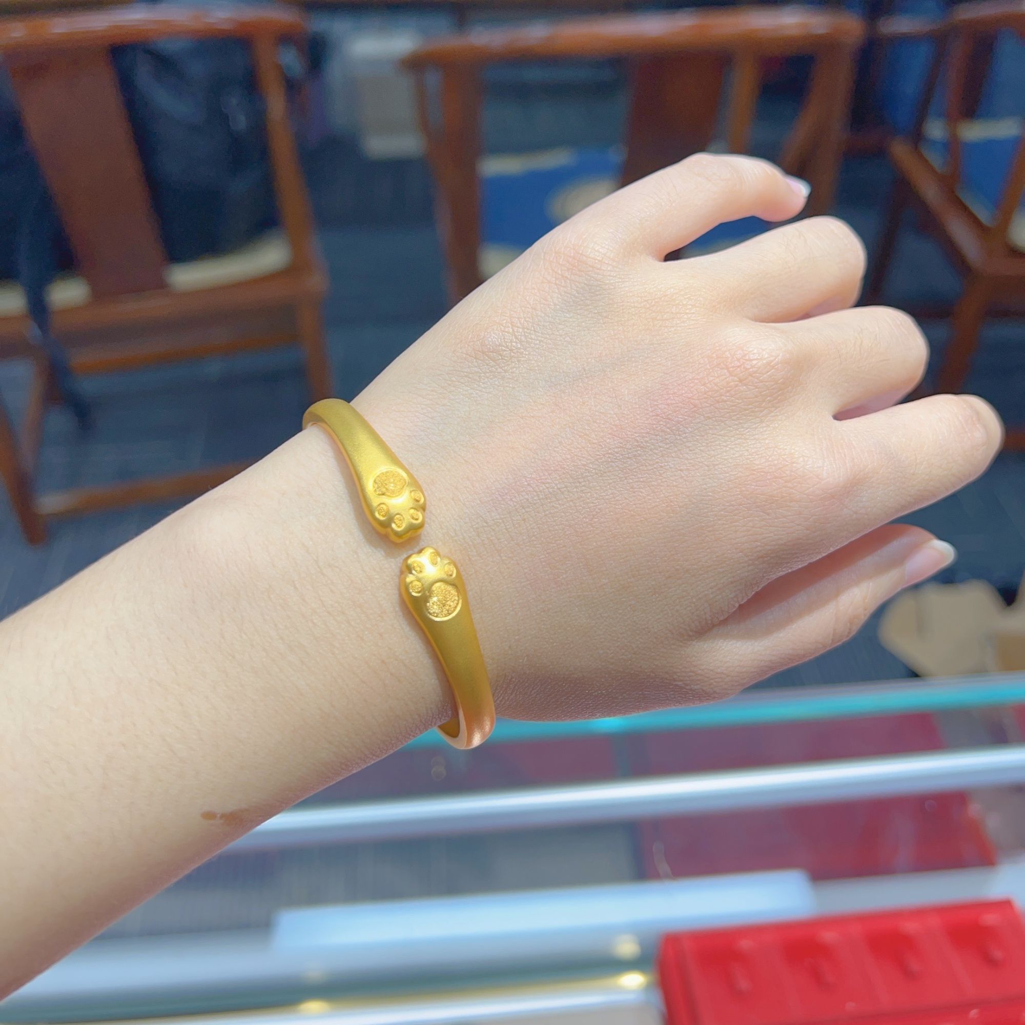 足银手镯 银包了金手镯古法猫爪手镯磨砂实心女款手饰时尚送女友