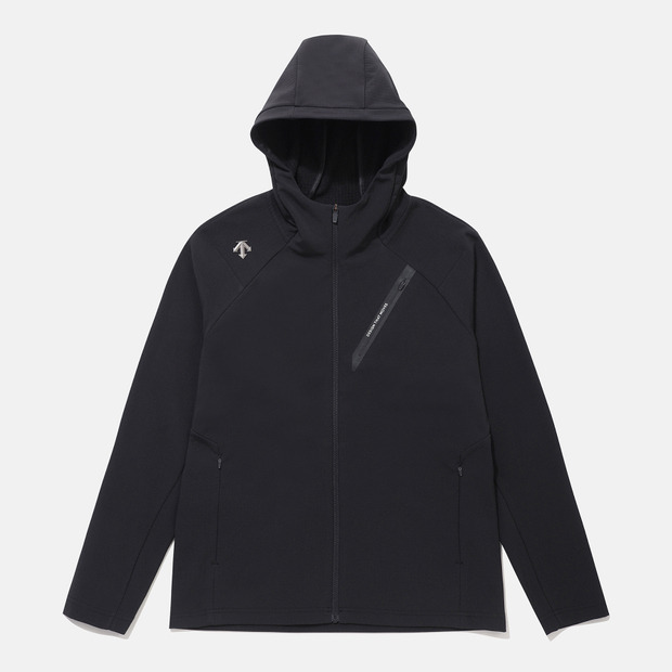 DESCENTE/迪桑特黑金软胶标连帽拉链抓绒长袖防风夹克外套舒适