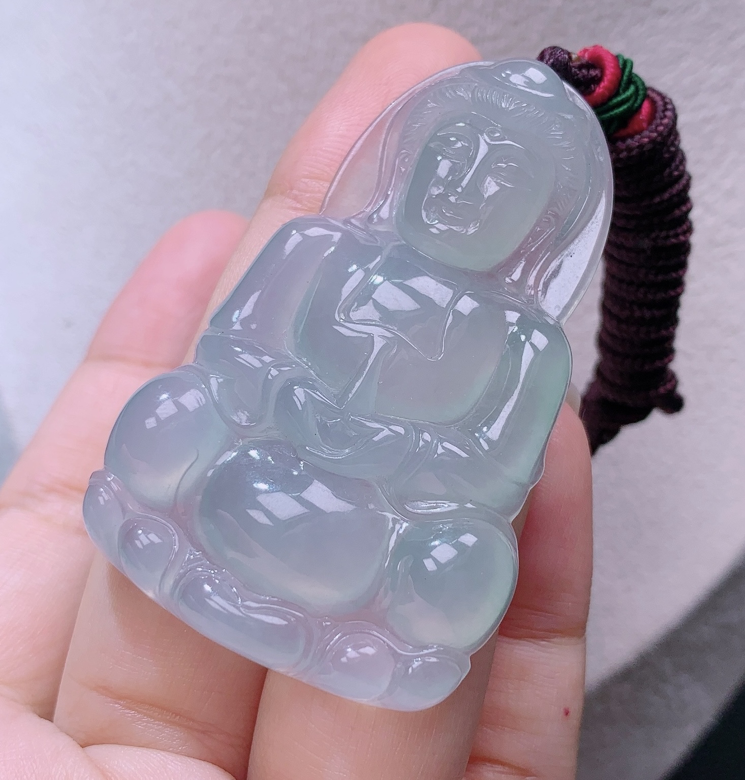 缅甸翡翠A货老坑冰种晴绿正装观音吊坠挂件揭阳精品57.4*36*7.1