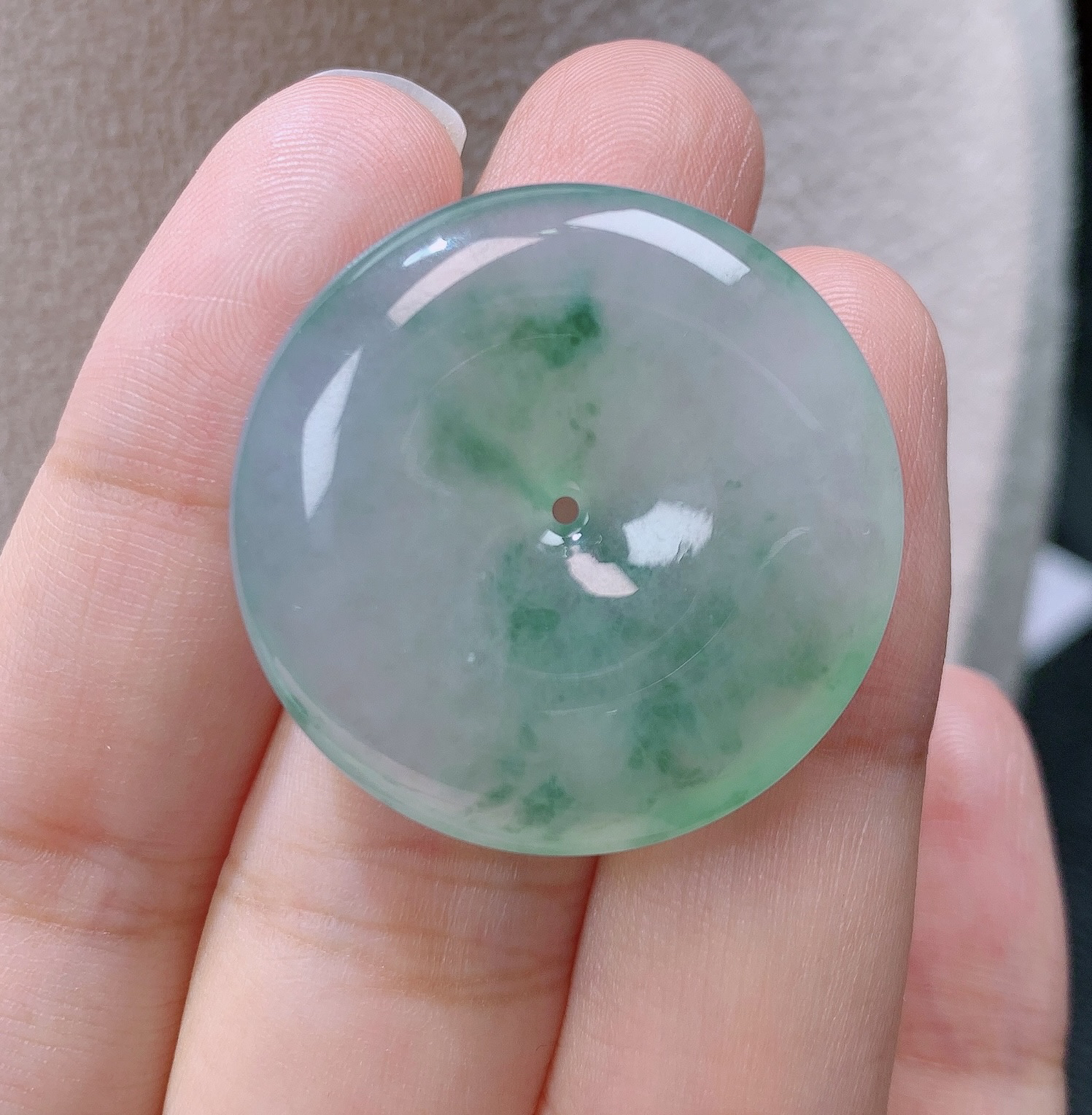 缅甸翡翠A货老坑冰种飘花平安扣吊坠怀古揭阳精品30.8*6.3mm