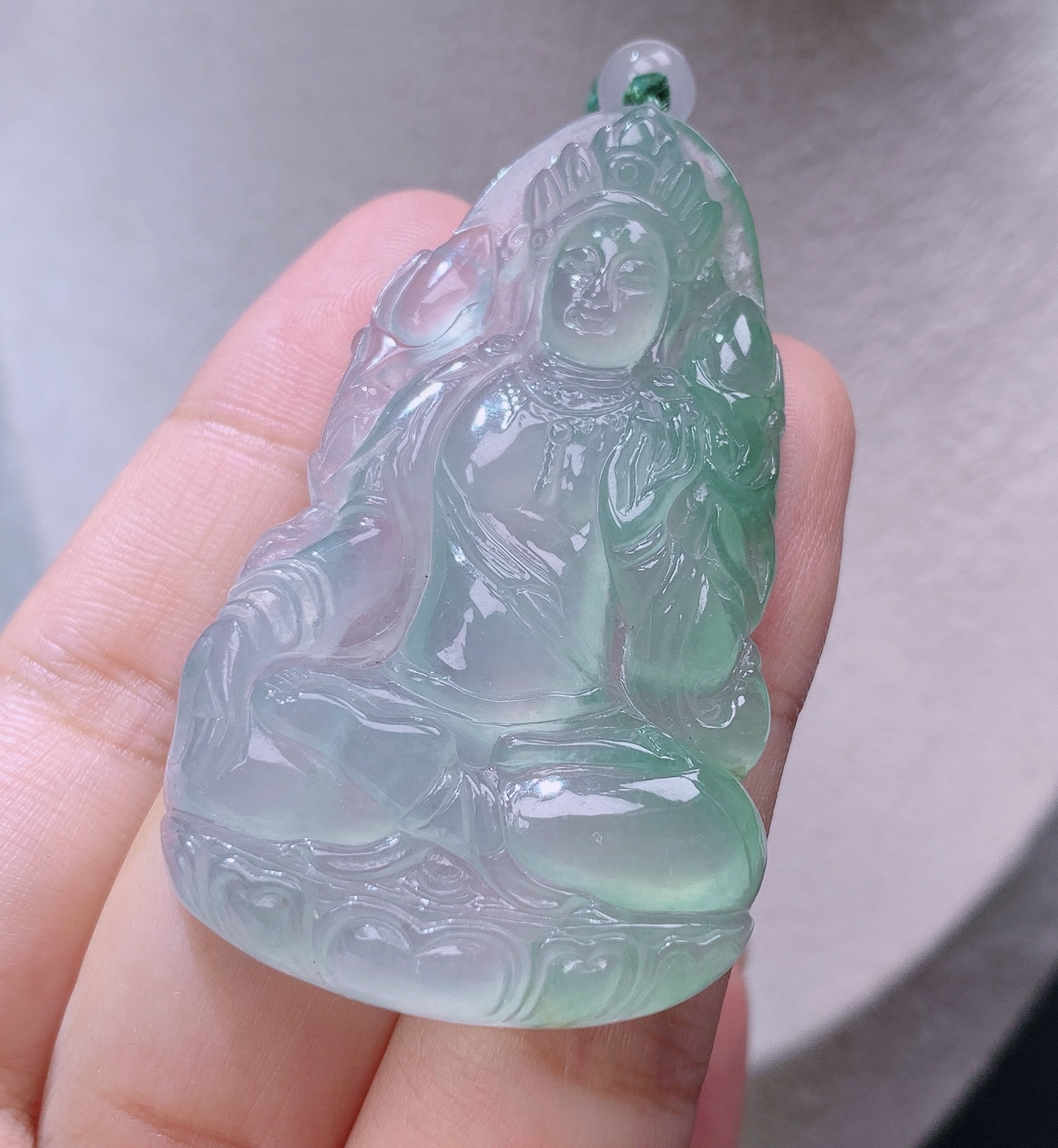 缅甸翡翠A货老坑高冰种甜绿渡姆观音吊坠挂件揭阳精品56.3*33.6*7