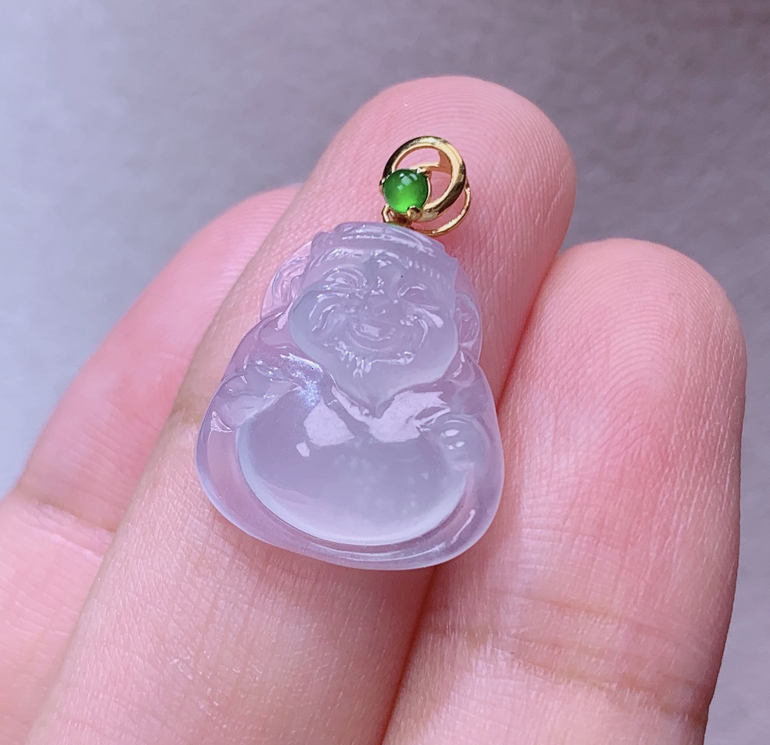 缅甸翡翠A货老坑18k冰种财神爷吊坠挂件揭阳精品21^16.6*14.7*5.2