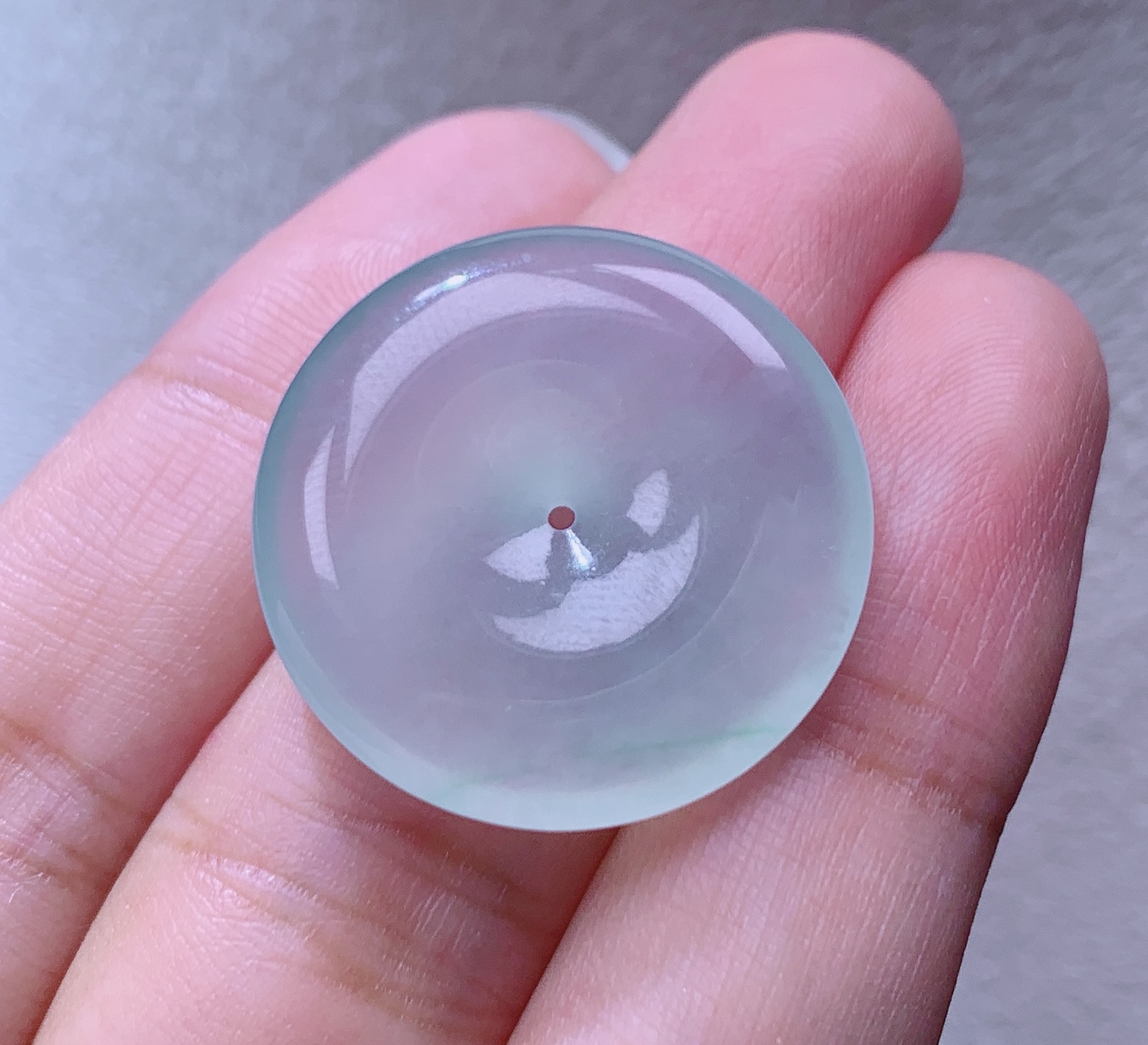 缅甸翡翠A货老坑冰种甜绿底色平安扣吊坠怀古挂件揭阳精品25.4*5