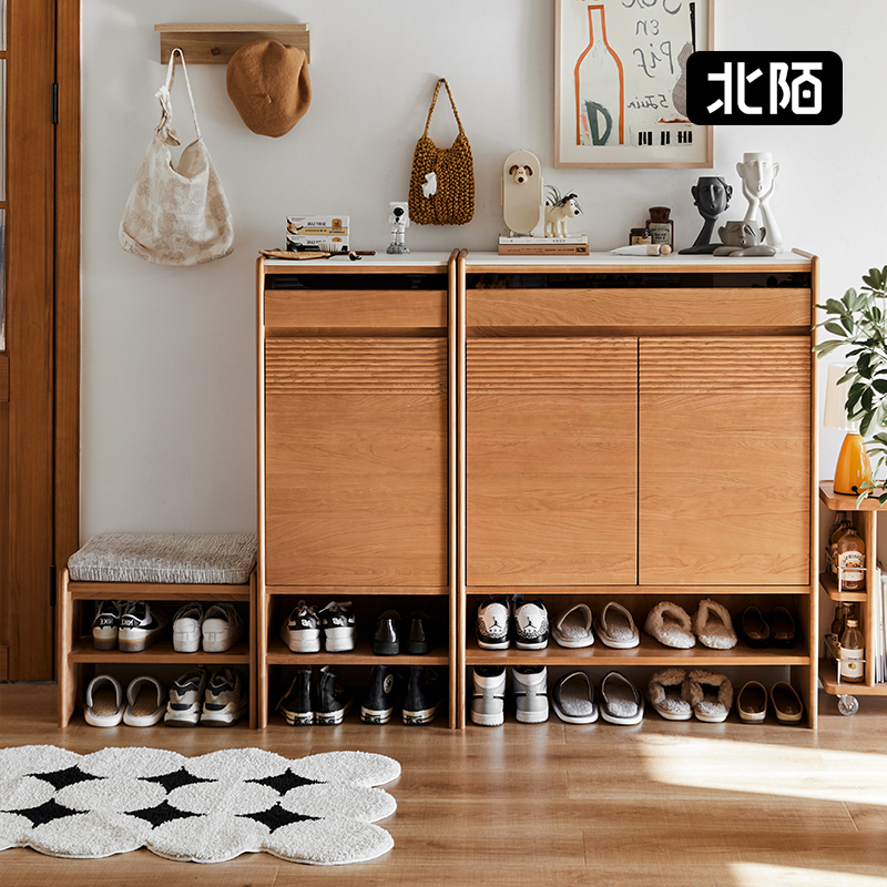 【38好物节】实木鞋柜收纳原木风樱桃木入户大容量家用门口玄关柜