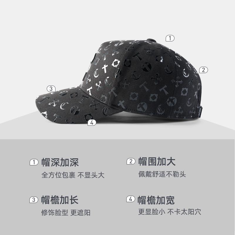 男士潮牌棒球帽韩版休闲大头可戴高冠帽时尚满印出行百搭遮阳帽