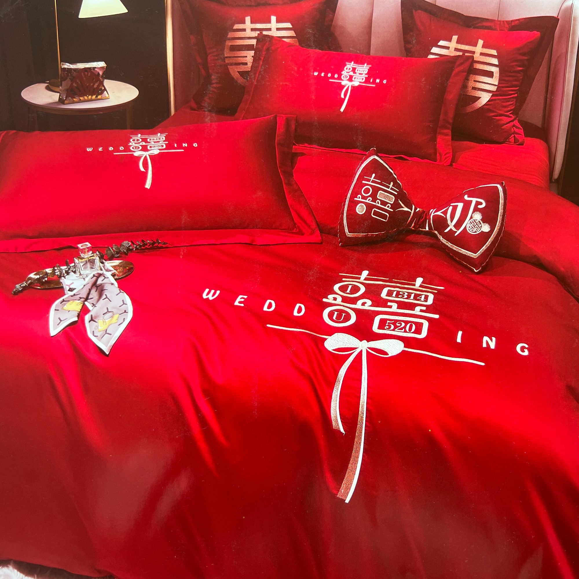  100支高端结婚纯棉四件套婚庆红色被套床单婚嫁婚庆喜庆床上用品