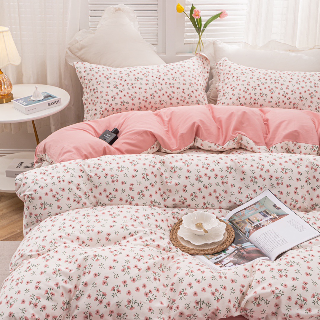 秋冬新品 100%纯棉简约被套被罩斜纹碎花 AB版 床单被套床上用品