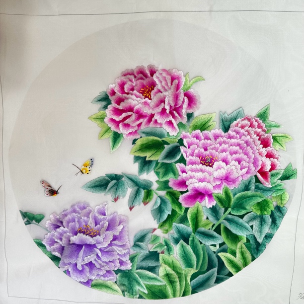 纯手工苏绣牡丹花蝶恋花50厘米画心可装裱到70厘米临时链接