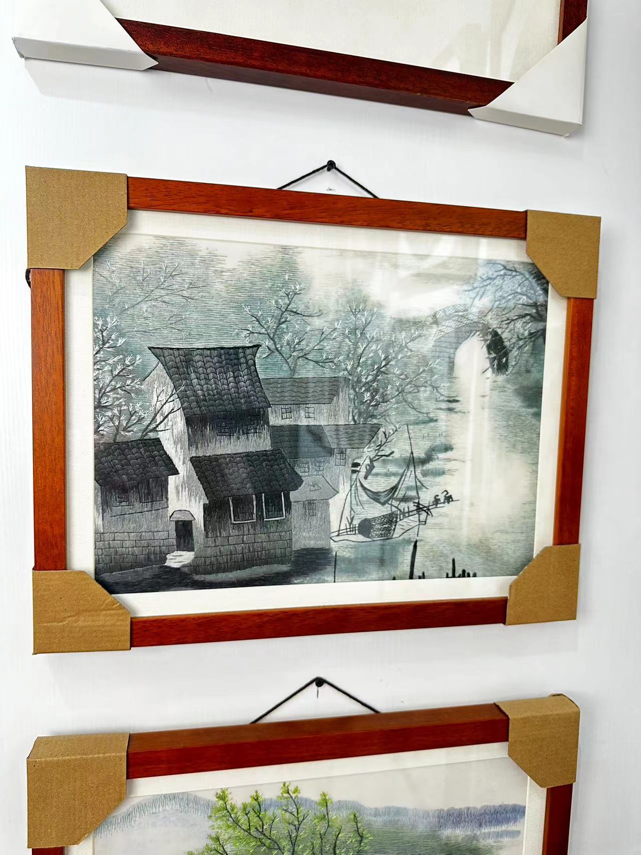 非遗特色江南水乡墙壁装饰图刺绣手工绣玄关画挂客厅餐厅装饰