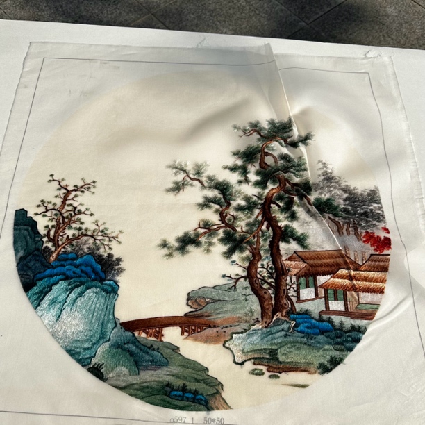 苏绣50厘米山水三联画绣片一套出可装成品单价为三个一组绣片价格