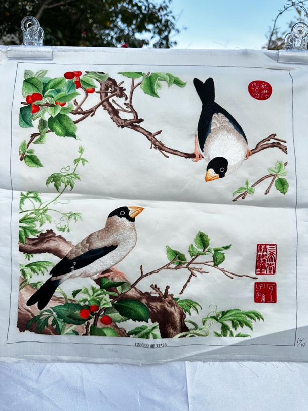 郎世宁花鸟画手绣非遗35厘米外框48厘米卧室客厅挂画
