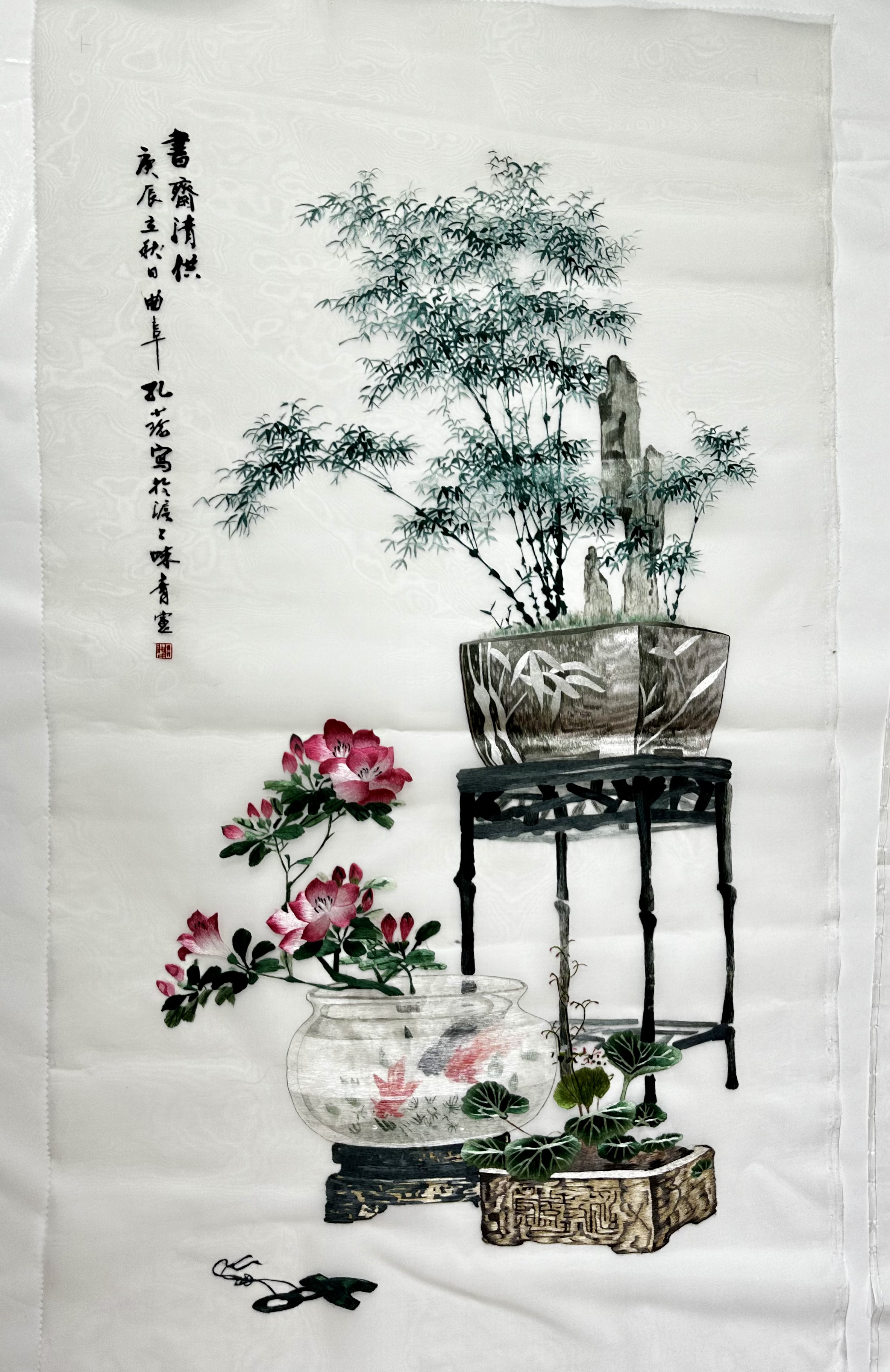 书斋清供图纯手工刺绣50✖️100入户挂画玄关挂画高档壁画绣片价格