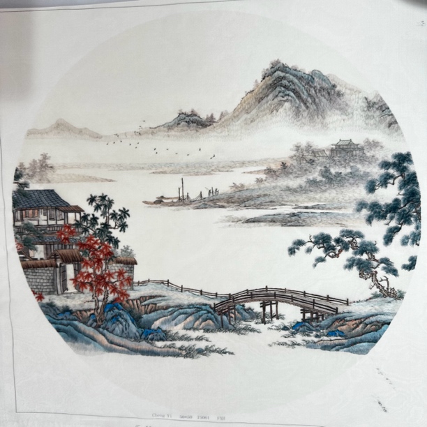 纯手工刺绣山水绣片50厘米直径临时链接图案备注