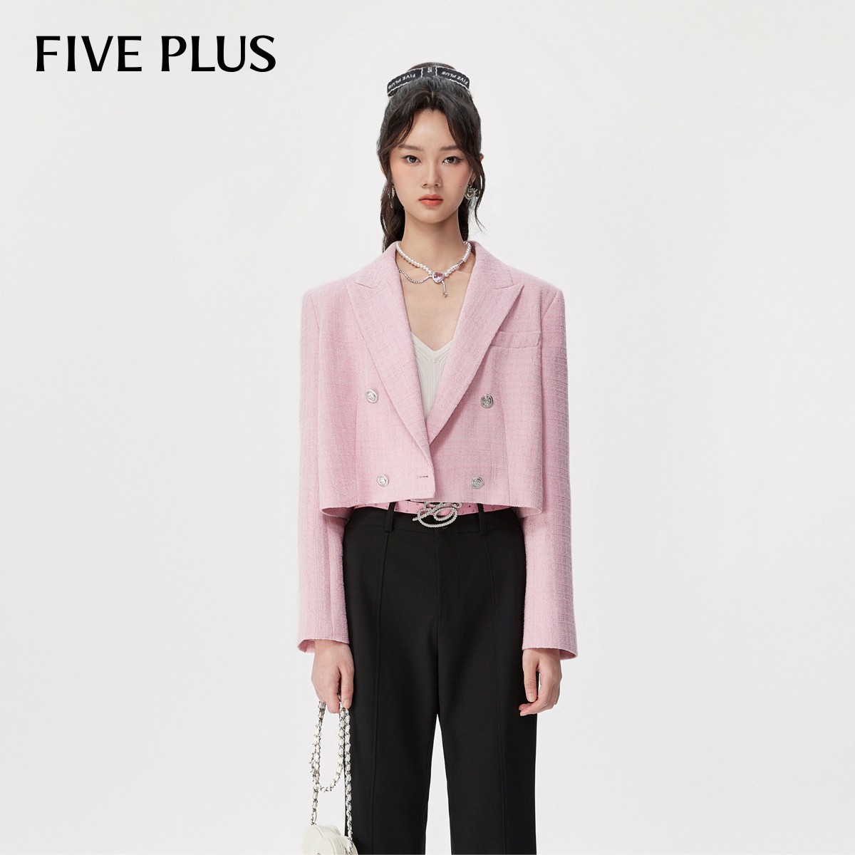 FIVE PLUS气质休闲小香西装外套双排扣短款2TE3042580